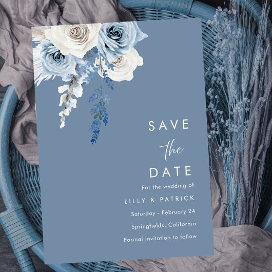 Moderne Hochzeit in Blau und Weiß Save The Date
