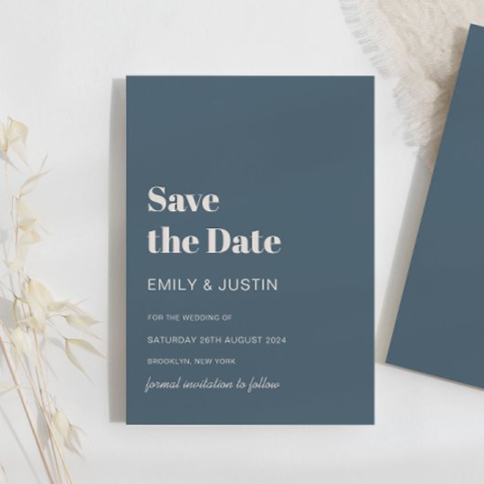 Moderne Hochzeit in blauer Beige Save the Date Einladung