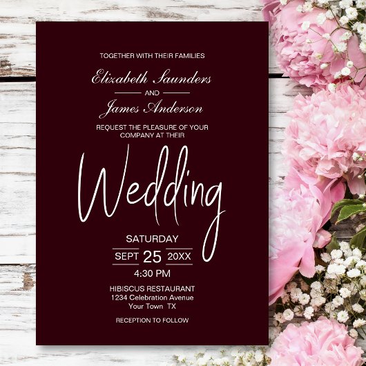 Moderne Hochzeit in Burgund Einladung