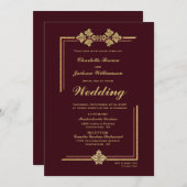 Moderne Hochzeit in Burgund und Gold - Glitzer Einladung (Vorne/Hinten)