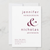 Moderne Hochzeit in Burgund und Typografie Save The Date (Vorderseite)