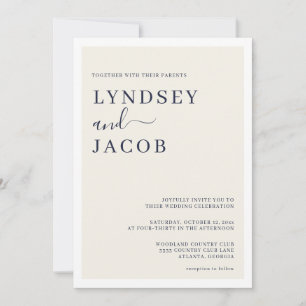 Moderne Hochzeit in Deep Navy mit Blue und Cream Einladung