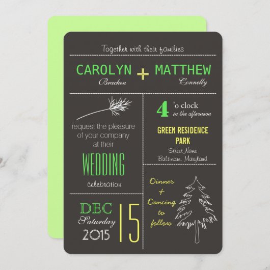 Moderne Hochzeit in den Waldbaum Blätter Einladung (Vorne/Hinten)