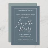 Moderne Hochzeit in elegantem Blau Einladung (Vorne/Hinten)