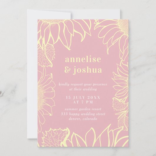 Moderne Hochzeit in Gelb-Rosa Einladung (Vorderseite)