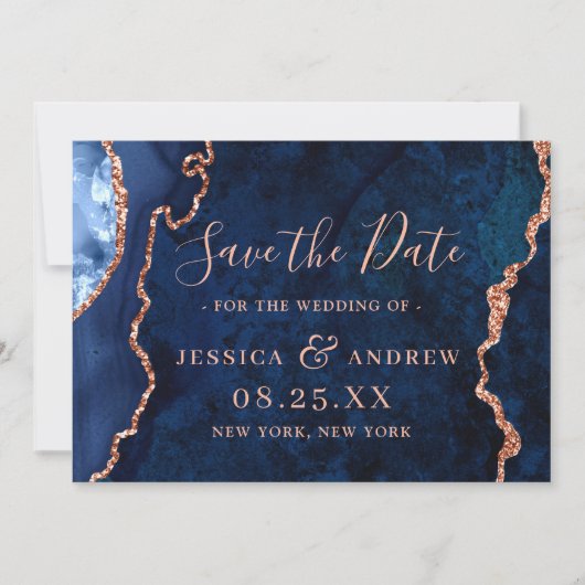 Moderne Hochzeit in Gold Navy Save The Date (Vorderseite)