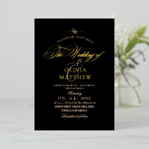Moderne Hochzeit in Gold, Schwarz und Weiß Folieneinladung