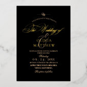 Moderne Hochzeit in Gold, Schwarz und Weiß Folieneinladung (Vorderseite)