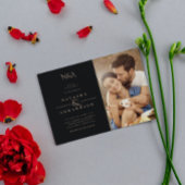 Moderne Hochzeit in Gold und Schwarz Abstrakt Foto Einladung