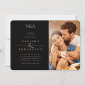 Moderne Hochzeit in Gold und Schwarz Abstrakt Foto Einladung (Vorderseite)