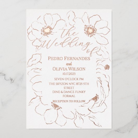 Moderne Hochzeit in Goldflorengold Folieneinladung (Vorderseite)