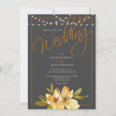 Moderne Hochzeit in Grau, Gelb und Kupfer Einladung (Vorderseite)