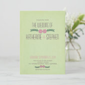 Moderne Hochzeit in Grün und Rosa Einladung (Stehend Vorderseite)