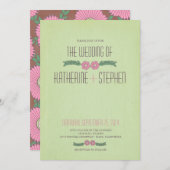 Moderne Hochzeit in Grün und Rosa Einladung (Vorne/Hinten)