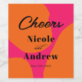 Moderne Hochzeit in heiß rosa und orange Weinetikett (Einzelnes Label)