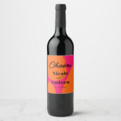 Moderne Hochzeit in heiß rosa und orange Weinetikett (Vorderseite)