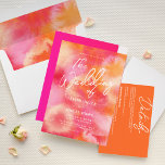 Moderne Hochzeit in heißrosa und orangefarbenem Wa Einladung<br><div class="desc">Diese moderne Hochzeitseinladung besticht durch ein elegantes Rosa- und Orangendesign mit einem lebendigen,  trendigen Farbschema aus heiß rosa und orange. Eine lustige Sommerhochzeit mit einem warmen,  rosa und orangefarbenen Aquarell mit weißer Schrift.</div>