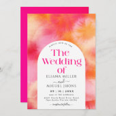 Moderne Hochzeit in heißrosa und orangefarbenem Wa Einladung (Vorne/Hinten)