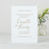 Moderne Hochzeit in hellblau-goldgrau Einladung (Stehend Vorderseite)