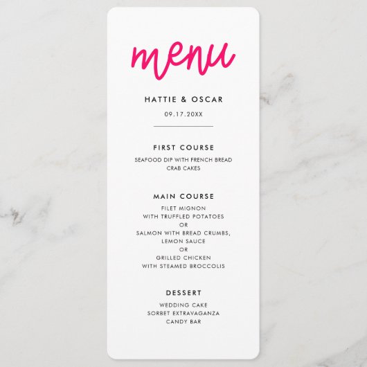 Moderne Hochzeit in Kalligrafie Menükarte (Vorderseite)