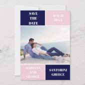 Moderne Hochzeit in marineblau und rot Save The Date (Vorderseite)