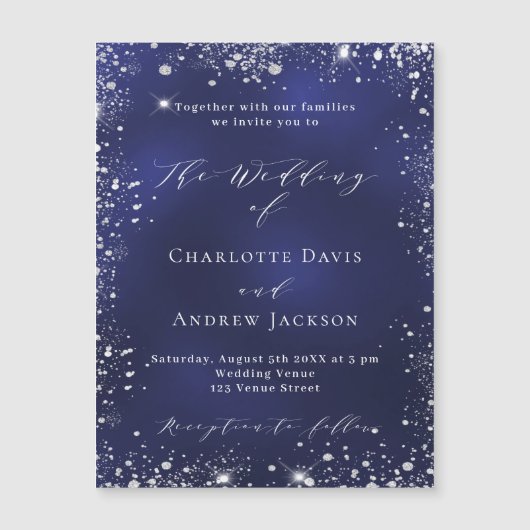Moderne Hochzeit in Navy-Silber Magneteinladung (Vorderseite)