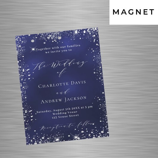 Moderne Hochzeit in Navy-Silber Magneteinladung