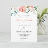 Moderne Hochzeit in Pink Blush Tropical Floral Spa Einladung (Stehend Vorderseite)