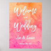 Moderne Hochzeit in Rosa-Orange-Aquarell Poster (Vorne)