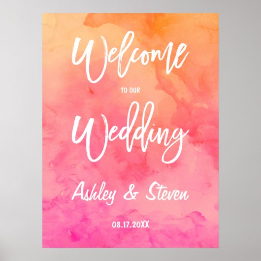 Moderne Hochzeit in Rosa-Orange-Aquarell Poster (Vorne)