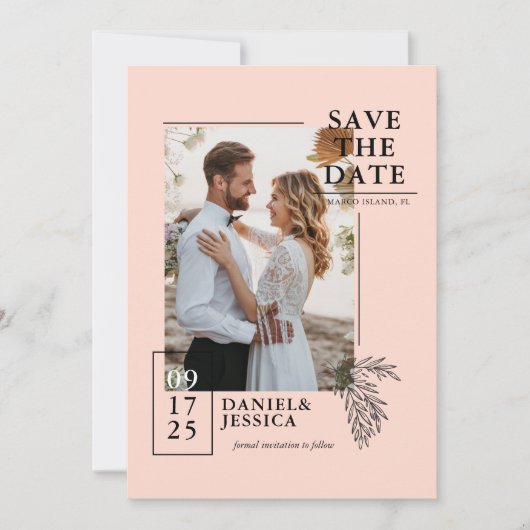 Moderne Hochzeit in Rosa rettet das Datum Save The Date (Vorderseite)
