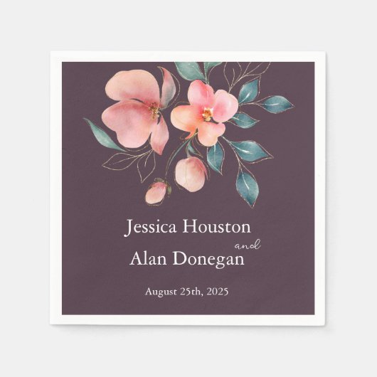 Moderne Hochzeit in Rosa und Gold Serviette (Vorderseite)