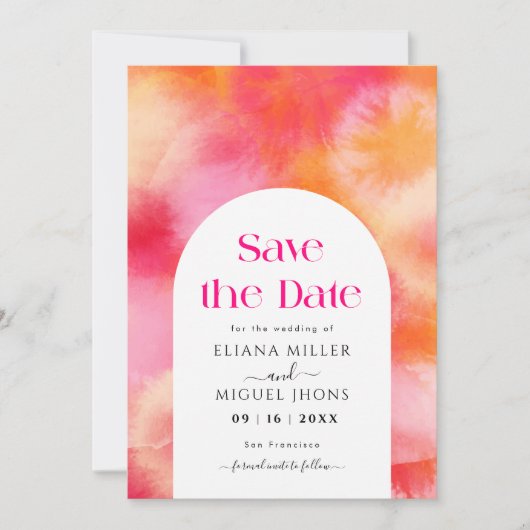 Moderne Hochzeit in Rosa und Orange Save the Date Einladung (Vorderseite)
