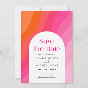 Moderne Hochzeit in Rosa und Orange Save the Date Einladung