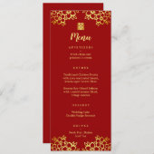 Moderne Hochzeit in Rot-Blumen Menükarte (Vorne/Hinten)