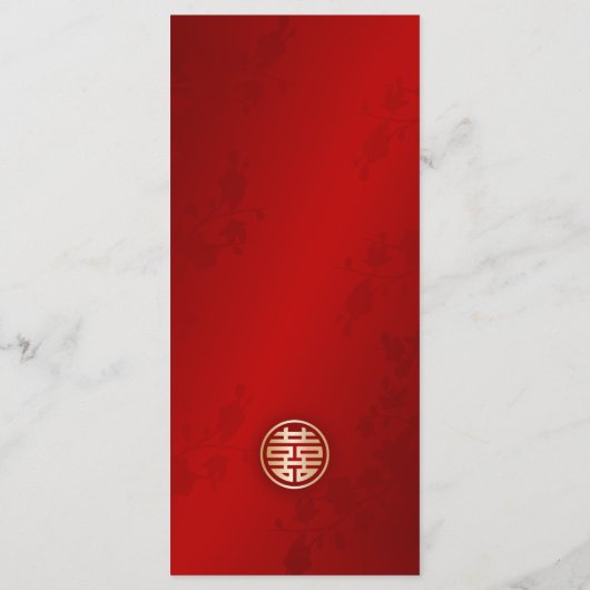 Moderne Hochzeit in Rot-Chinesisch Menükarte (Rückseite)
