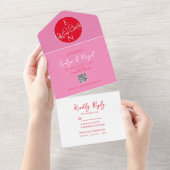 Moderne Hochzeit in Rot und Rosa All In One Einladung (Abreißen)