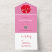 Moderne Hochzeit in Rot und Rosa All In One Einladung (Innen Boden)