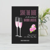 Moderne Hochzeit in Schwarz-Rosa Save the Date Einladung (Stehend Vorderseite)