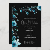 Moderne Hochzeit in Schwarz und Blau Einladung (Vorne/Hinten)