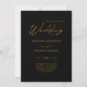 Moderne Hochzeit in Schwarz und Gold Einladung (Vorderseite)