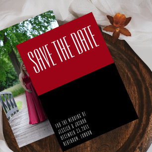 Moderne Hochzeit in Schwarz und Rot-Foto Einladung