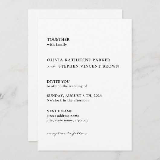 Moderne Hochzeit in Schwarz und Weiß Einladung (Vorne/Hinten)