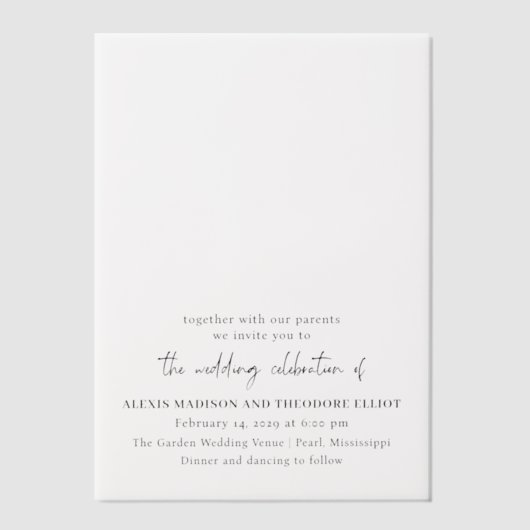 Moderne Hochzeit in Schwarz und Weiß Pergament Einladungen (Vorderseite)