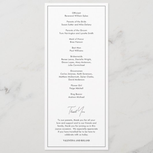 Moderne Hochzeit in Schwarz und Weiß Programm (Rückseite)