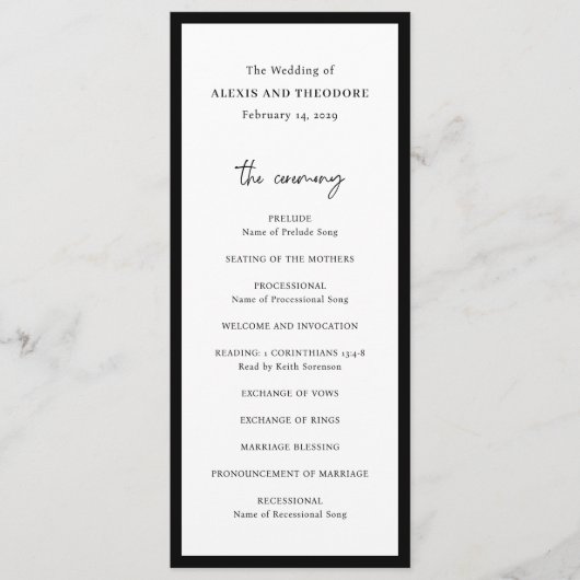 Moderne Hochzeit in Schwarz und Weiß Programm (Vorderseite)