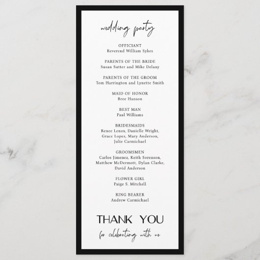 Moderne Hochzeit in Schwarz und Weiß Programm (Rückseite)