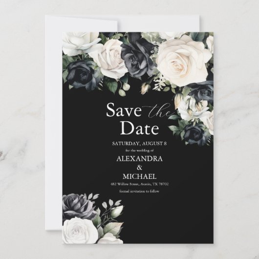 Moderne Hochzeit in Schwarz und Weiß Save The Date (Vorderseite)