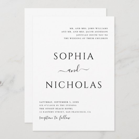 Moderne Hochzeit in Schwarz-Weiß. Einfach minimali Einladung (Vorne/Hinten)