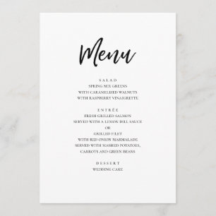 Moderne Hochzeit in Schwarz-Weiß. Einfach minimali Menükarte